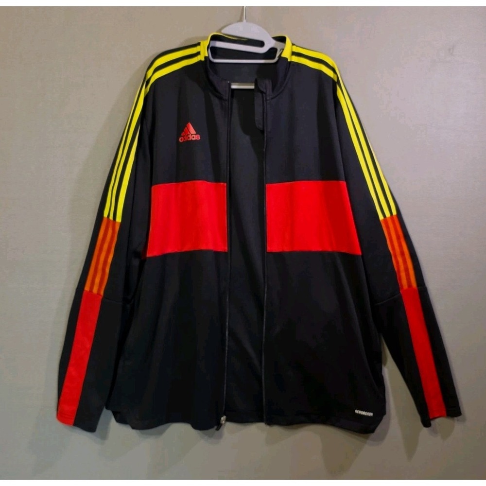 Adidas Primegreen Aeroready Track Jacket Mens 2XL Black Red Yellow Full Zip Y2K